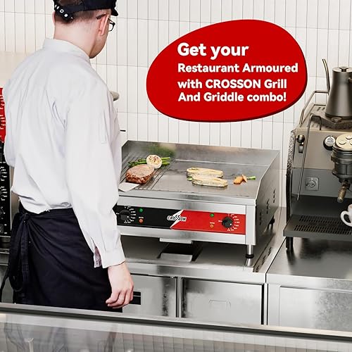 CROSSON Professional Gastro Grill Plate électrique avec surface de gril 1/3 lisse et 2/3 rainurée (60 x 40 cm) en fonte de 10 mm d’épaisseur, température 2 zones séparément et réglable - Nail Gallerys