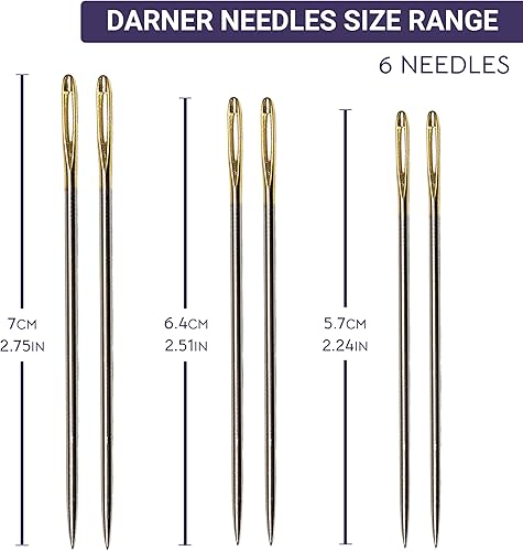 The Quilted Bear Aiguilles à coudre pour tricoteuses à oeil d'or - 6 aiguilles à coudre à gros yeux dans un étui en bois gravé pour la couture à la main, le tricot et le crochet (tailles assorties) - Nail Gallerys