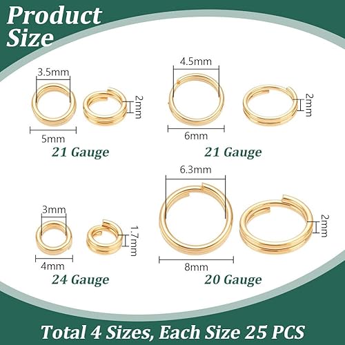 PH PandaHall 100pcs Anneaux Fendus Plaqués Or 24K, 4/5/6/8mm Anneaux de Jonction Doubles Dorés Porte Clés à Double Boucle pour Pendentifs Porte Clés Fabrication de Bijoux - Nail Gallerys