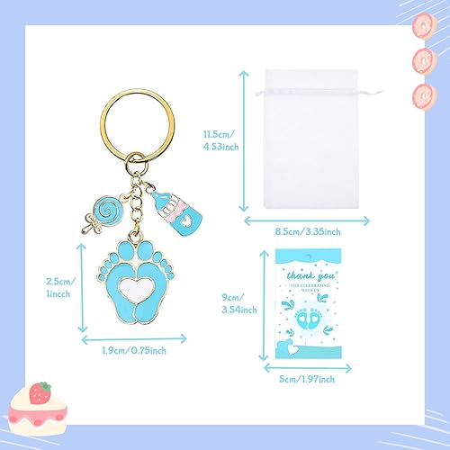 Lot de 6 porte-clés avec sacs en organza et cartes de remerciement, cadeaux de fête prénatale pour invités (bleu) - Nail Gallerys