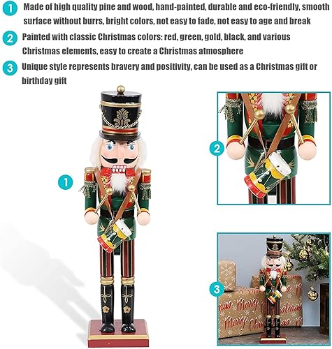 KAHEIGN 2 Pièces Soldats Casse-Noisette en Bois, 2 Styles 30CM Chiffres de Casse-Noisette Traditionnels de Noël Soldat Peint en Bois de Pin de Qualité Supérieure pour Décoration (Tambour & Épée) - Nail Gallerys