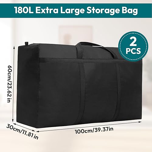 sac demenagement grand format, Lot de 2 sacs de rangement extra larges en Oxford de 180 l, avec double fermeture éclair, sac de rangement étanche pour couettes, couettes, linge de lit - Nail Gallerys