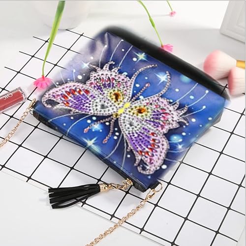 DIY 5D Diamant Peinture Sac Bandoulière avec Chaîne,Diamond Art Painting Sac à Main Sac à Bandoulière Porte-Monnaie en Cuir Sac pour Fille Femme -Papillon - Nail Gallerys