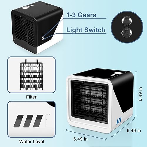Climatiseur portable, ventilateur de climatisation compact pour voiture, chambre personnelle, mini refroidisseur d'air 3 en 1, purificateur d'air et humidificateur, ventilateur de bureau pour la - Nail Gallerys