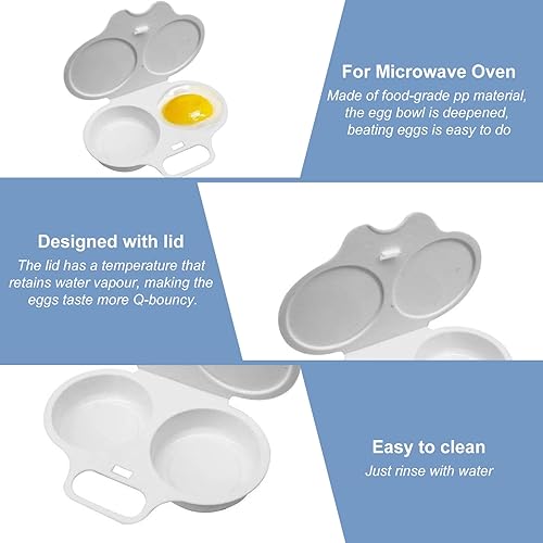 Pocheuse à œufs pochés réutilisable pour micro-ondes - 2 cavités - Antiadhésive - Avec couvercle - Pour ustensiles de cuisine - Blanc - Nail Gallerys