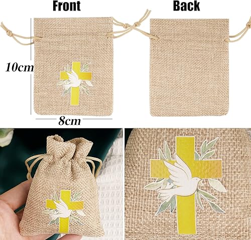 BETESSIN 24pcs Sachet Dragée Jute Pochette Communion Baptême 8x10cm Toile Chanvre Confirmation Sac Poche Bijoux Bonbon Chocolat Cadeau Perle Faveur Décoration Fête Communion - Nail Gallerys