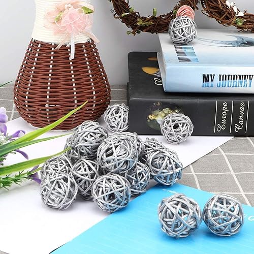 20 Pièces Boules de Rotin Naturel, Boules de Rotin Décoratives, Boules de Rotin de Remplissage de Vase pour Décoration de Table de Mariage, Accessoires d'aromathérapie (Gris) - Nail Gallerys