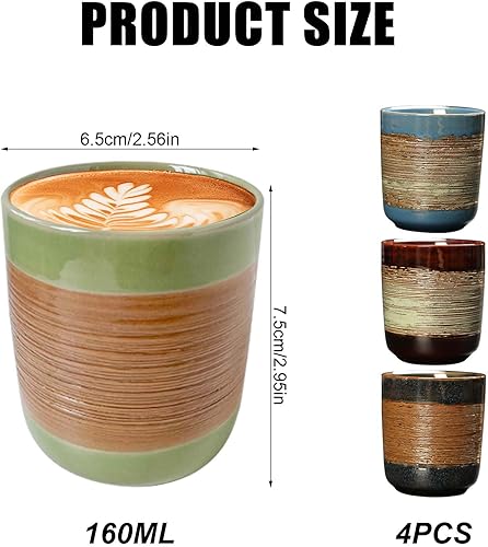 Lot de 4 tasses à expresso de 160 ml en faïence, petites tasses à expresso, tasses à expresso, tasses à café, sans anse, en céramique robuste, de qualité supérieure, fabriquées à la main - Nail Gallerys