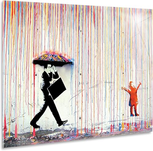 Giallobus - Impression sur toile - Banksy - Pluie de couleurs - Cadre en toile de qualité supérieure - 100x70 - Tableaux modernes pour la maison - Nail Gallerys