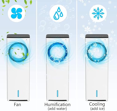 QUARED Refroidisseur d'air Portable, 4 en 1 Climatiseur sans Lame Mobile Ventilateur Purificateur Humidificateur avec Réservoir d'eau 3.5L, 3 Modes,3 Vitesses, Télécommande, Minuterie, Bureau Salon - Nail Gallerys