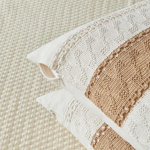 Jayusaror Housse Coussin 40x40 Gris Bohème Macramé Coton Lin Automne Housses de Coussin Décoratif Style De Luxe Boho Aesthetic Taie Oreiller Décoration Maison Salon Chambre pour Canapé Lot de 2 - Nail Gallerys