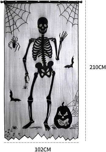 Décorations de Porte d'halloween 1PC 41x84 Pouces Noir Dentelle Halloween Rideau Squelette Spider Web Bat Rideau pour Spooky Halloween fenêtre/Porte décorations de fête - Nail Gallerys
