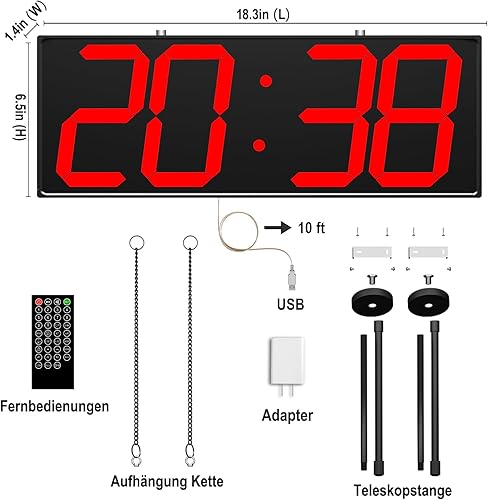 CHKOSDA Horloge murale numérique avec affichage double face, grand affichage avec minuterie, température, alarme et affichage de la date, horloge murale suspendue avec chiffres clairs et lumineux - Nail Gallerys