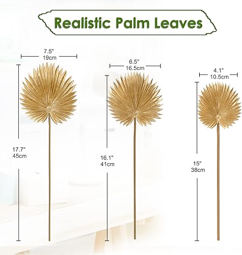 Briful Lot de 6 feuilles de palmier artificielles dorées tropicales en polyuréthane avec tige flexible pour arrangement floral, jardin, fête, bureau - Nail Gallerys