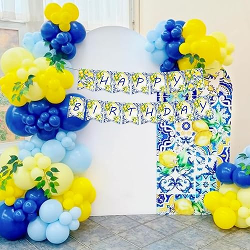 LaVenty décorations d'anniversaire en tuiles bleues et citrons bannière bleu citron guirlande de citronnade pour fête d'anniversaire sur le thème du citron - Nail Gallerys