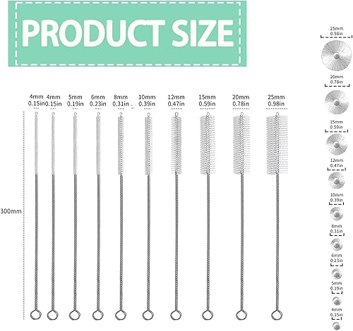 Lot de 10 brosses de nettoyage pour paille - 30 cm - Tubes à essai - Brosse de nettoyage - Brosse de nettoyage pour tuyau à lait - Brosse de tuyau - Brosse de nettoyage pour nettoyer les espaces - Nail Gallerys