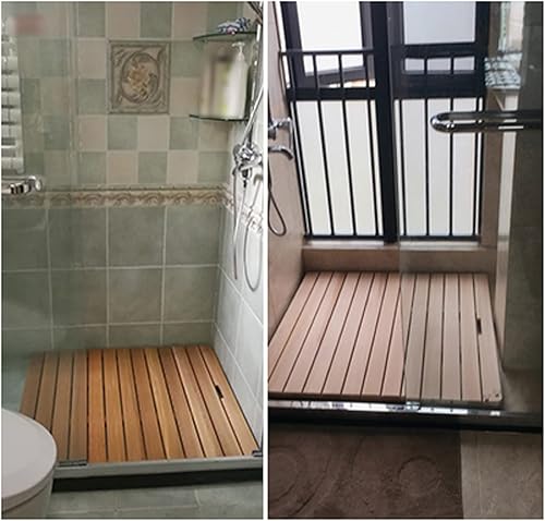Zhaomi Caillebotis de Douche de Bain Polyvalent,Caillebotis de Douche Bois,Tapis de Pédale en Bois,Tapis Antidérapant,Tapis en Bois pour Baignoire,pour Sol de Salle de Bain (60x60cm/24x24in) - Nail Gallerys