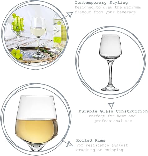 Argon Tableware Lot de 6 verres à vin blanc - 295 ml - Collection Tallo - Grands verres à vin lavables au lave-vaisselle Ensemble de verres à vin rouge - Nail Gallerys