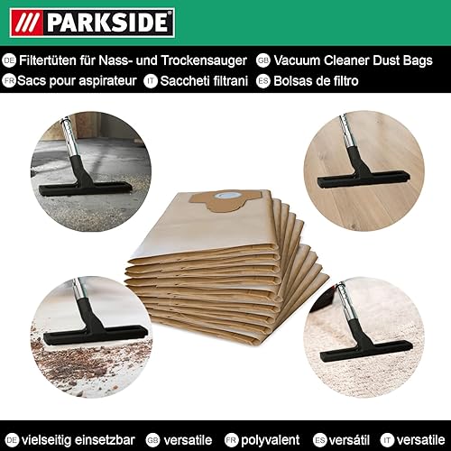 Parkside Sacs à poussière originaux 10 pièces pour LIDL Aspirateur eau et poussière PNTS 1400, A1, B1, C1, D1, E2, PNTS 1500 A1, B2, B3 - Nail Gallerys