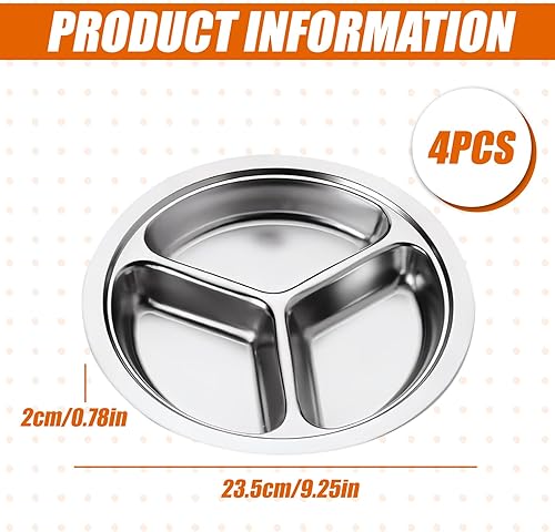 GOMETY Lot de 4 assiettes circulaires en acier inoxydable avec trois compartiments, pour enfants pour une alimentation équilibrée, passent au lave-vaisselle, idéales pour le camping et les - Nail Gallerys