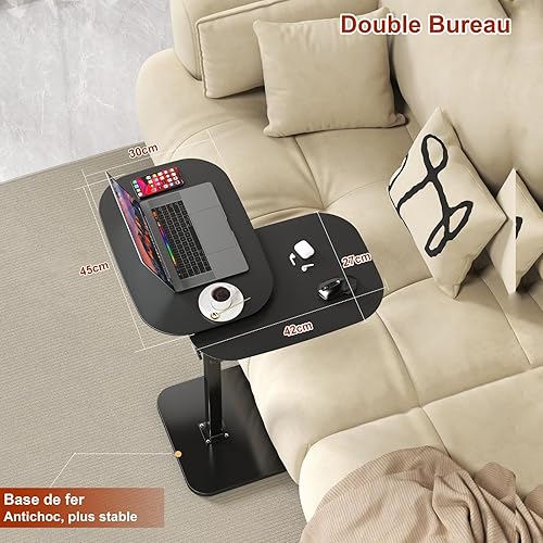 Table d'appoint en Forme de C Hauteur reglable, Table canapé pivotante à 360°, Deux Planches de Table, Ordinateur Portable Table pour canapé/lit, Petite café C Tables pour Salon/Chambre (Black) - Nail Gallerys