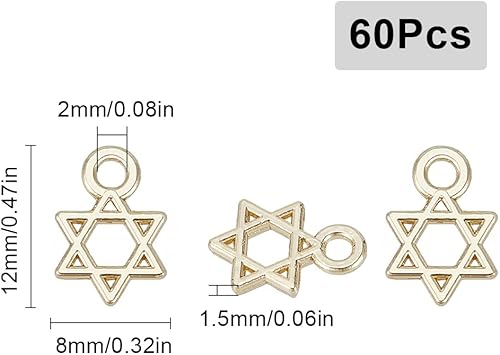 SUNNYCLUE 1 boîte 60 pièces Breloques Étoile de David en Vrac Breloque Étoile Dorée Mini Alliage Tibétain Breloques Étoile de David Porte-Bonheur Vintage pour la Fabrication de Bijoux Breloques Bricol - Nail Gallerys