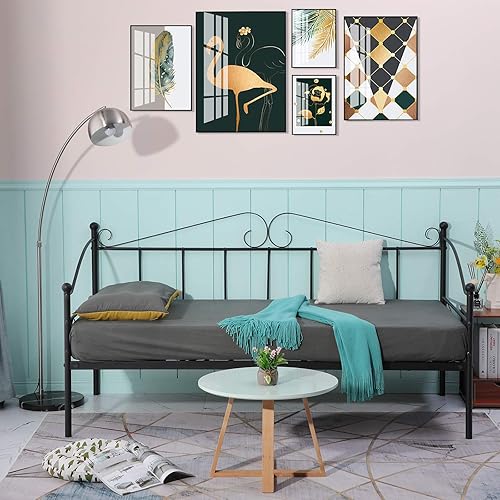 DORAFAIR Lit avec sommier à lattes en métal - Canapé lit pour chambre à coucher, salon - Beige 90 x 190 cm - Nail Gallerys