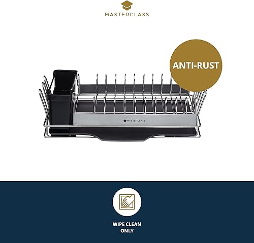 Égouttoir à vaisselle compact MASTERCLASS, 41 cm x 22 cm x 12,5 cm, Noir/Argent - Nail Gallerys