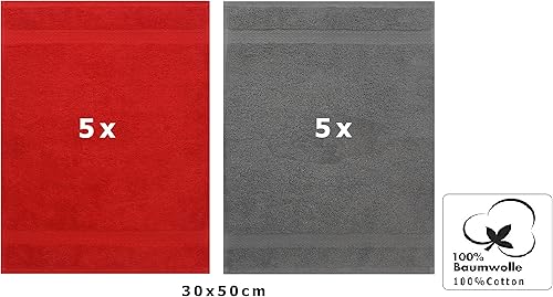 Betz Lot de 10 Serviettes d'invité Taille 30x50 cm 100% Coton Premium Couleur Gris Anthracite et Rouge - Nail Gallerys