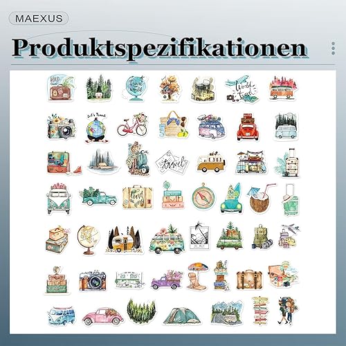 MAEXUS Lot de 50 autocollants de voyage - En PVC imperméable - Pour scrapbooking, album photo, accessoires de voyage - Autocollants décoratifs pour journal, carnet de notes - Nail Gallerys