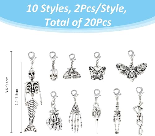 SUPERFINDINGS 20 Pièces 10 Styles Pendentif tête de mort Clip en alliage Pendentif papillon pendentif tibétain Boucle de homard Pendentif fermeture éclair Porte-clés sac à main - Nail Gallerys