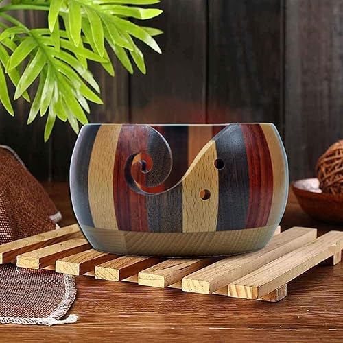 Joyeee Support de bol de fil en bois, bol de rangement pour tricot, crochet, décoration d'intérieur, kit d'accessoires pour femmes, bols en laine pour crochet, taille L, 15,2 x 7,9 cm - Nail Gallerys