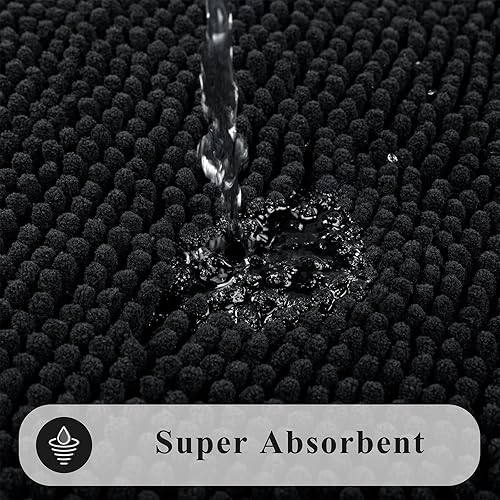 Enyhom Lot de 3 tapis de salle de bain chenille ultra absorbants, antidérapants, lavables en machine, doux, pour sol de douche, gris foncé, 45 x 65 + 50 x 80 + 50 x 60 cm - Nail Gallerys