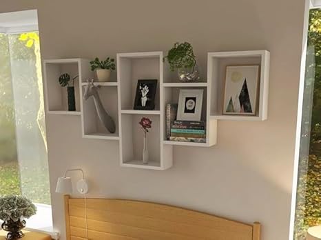 KUBUTKU Étagère Murale décorative à 6 étages, 160 x 66 x 18 cm, Design scandinave, Moderne, pour Salon, Cuisine, Bureau, Chambre à Coucher, Salle de Bain, étagère Suspendue, bibliothèque (Sonoma) - Nail Gallerys