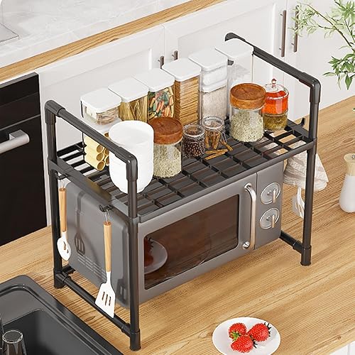 Quaeetyu Support pour micro-ondes | Étagère à micro-ondes, organisateur de comptoir de cuisine, étagère multifonctionnelle pour micro-ondes avec crochets et rangement, étagère de cuisine peu - Nail Gallerys