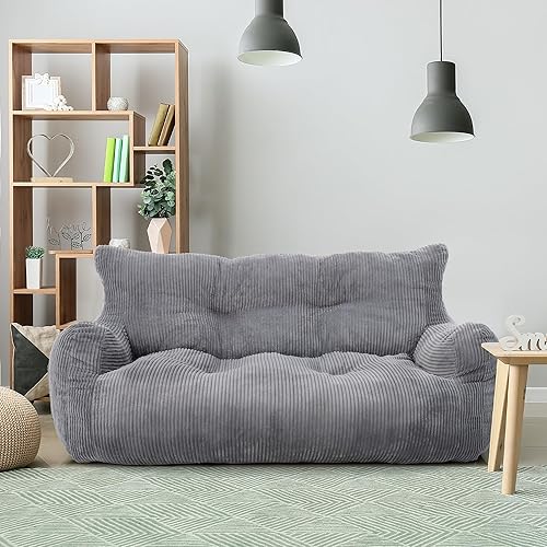 Pamapic Pouf Salon,Pouf Géant 2 Places avec Éponge de Remplissage, Fauteuil Salon avec Poignée Portable & Pochette, Idéal pour Salon, Chambre, Design Ergonomique pour Adulte, Enfant, Gris - Nail Gallerys