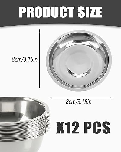 QLEUIFT 12 PCS Bols à Sauce Bols à Trempette Assiette Acier Inoxydable Mini Assiette à Snacks Bols en Acier Inoxydable Petits Bols sont inoxydables Bol à Sushi pour Toutes Sortes d'épices, 8CM - Nail Gallerys