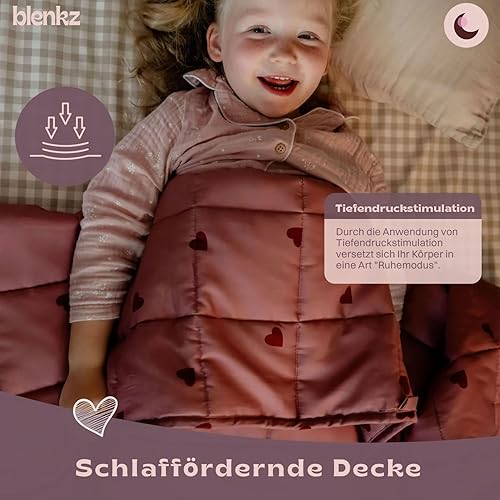 BLENKZ. Couverture lestée pour enfant - 5 kg - 140 x 200 cm - Couverture de détente avec surface en coton - Certifié Oeko-Tex (cœur rose, 5 kg - 140 x 200 cm) - Nail Gallerys