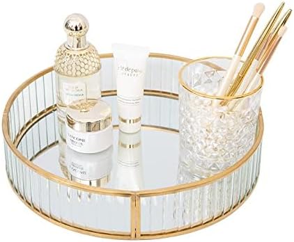 SLHEQING Plateau de Rangement Rond, Plateau Miroir en Doré, Plateau Décoratif Salle de Bain, Vintage Porte Parfum Boîte à Cosmétiques pour Vanité, Cuisine, Chambre à Coucher, évier de Cuisine - Nail Gallerys
