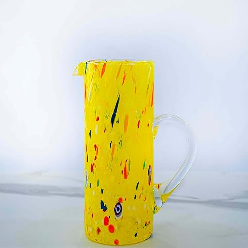 MurArt Pichet en verre de Murano 600 ml forme cylindrique de 22 cm de haut décoré avec des murrines travaillées à la main Made in Italy - Nail Gallerys