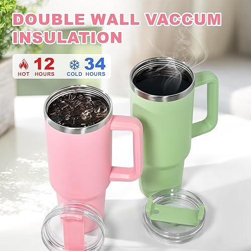 FECBK Mug Isotherme avec Paille et Poignée 1.2L, Tasse Isotherme 100% Anti-fuite, 34 Heures Froid, 12 Heures Chaud, Gobelet en Acier Inoxydable, Lavable au Lave-Vaisselle, Rose - Nail Gallerys