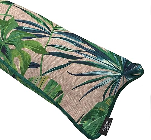 McAlister Textiles Boudin de porte en velours motif feuille de palmier vert émeraude exotique imprimé velours doux | Butée de porte de fenêtre décorative de luxe + isolant contre les courants d'air - Nail Gallerys