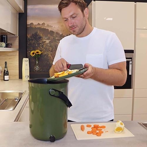 Skaza Bokashi Organko 2 (9.6 L) | Composteur de Cuisine en Plastique Recyclé avec Activateur de Fermentation 1 kg (Vert Olive) - Nail Gallerys