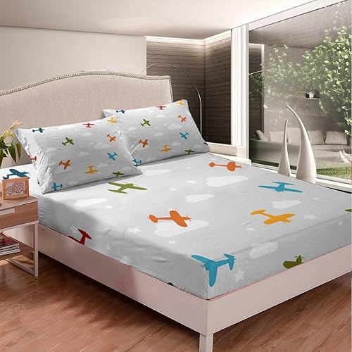 Drap Housse 140x190 Enfants Garçons Filles Draps Housse 2 Personnes Avion 3D Housse Matelas Grand Bonnet de 30 cm Drap-Housse Microfibre Doux avec 2 Taies D'oreillers 7032r - Nail Gallerys