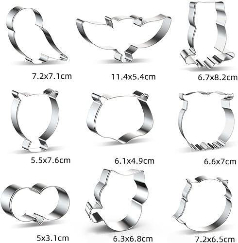 Belons Lot de 9 emporte-pièces en forme de hibou en acier inoxydable pour décoration de gâteaux fondants, glaçage, pâtisserie, pâte à sucre - Nail Gallerys