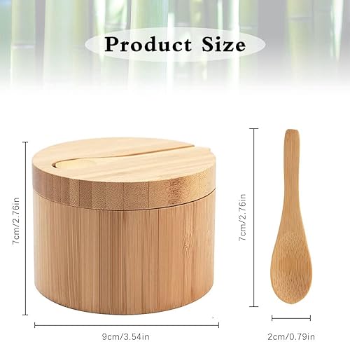 Boîte à sel, récipient de couvercle pivotant avec couvercle pivotant magnétique et 3 petites cuillères en bois, boîte de rangement d'épices de sel pour assaisonnements de cuisine, épices, herbes - Nail Gallerys