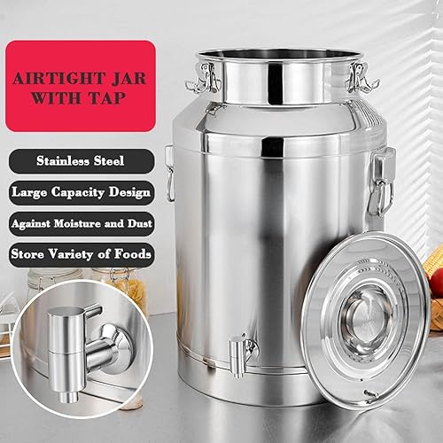 Générique Pot à Lait INOX 5L/6L/7L/8L/9L/14L – Seau INOX Alimentaire avec Couvercle scellé et Robinet – Bidon Multi-Usage pour Eau, vin, Huile, thé, Usage Cuisine ou Ferme,6L - Nail Gallerys