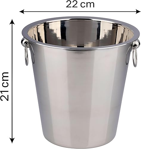 Bambelaa! Seau à champagne en acier inoxydable brillant avec poignées annulaires - Seau à vin - Seau à champagne - Argenté (diamètre : environ 22 cm) - Nail Gallerys