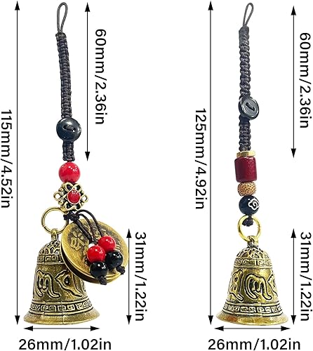 SDwfxd Lot de 2 cloches chinoises Feng Shui à six caractères - Cloche suspendue pour fenêtre et porte - Pour la maison - Porte-clés de voiture - Pour la sécurité de la richesse et la maison et le - Nail Gallerys