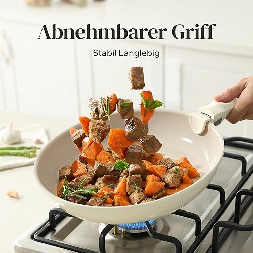 Redchef Lot de poêles et poêles en céramique avec poignée amovible et anti-adhésives 20/24/28 cm pour le camping, sans PTFE, sans PFOA, peu encombrantes, passent au lave-vaisselle (beige) - Nail Gallerys